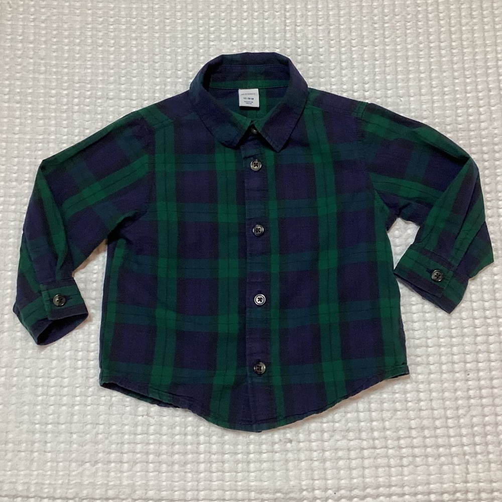 Old Navy Green and Blue Plaid Button Down Shirt